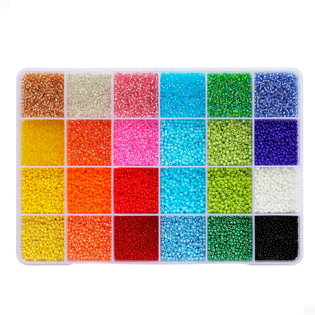 Railou Kit Miçangas miçanguinha 12/0 com 24000 Pçs p/ Montar Bijuteria Pulseira Coloridas + Silicone