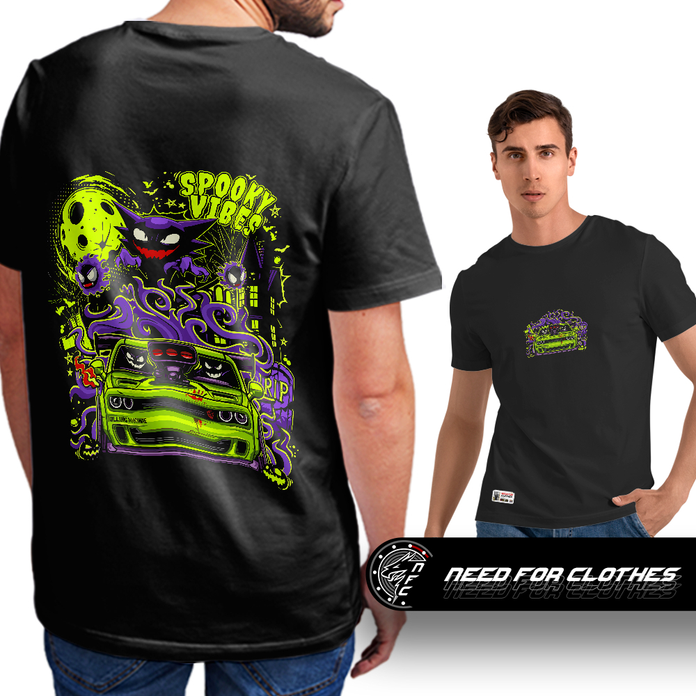 Camiseta Gengar & Haunter, Pokémon Fantasma, Dodge Challenger Hellcat, Cultura Pop & Tuning
