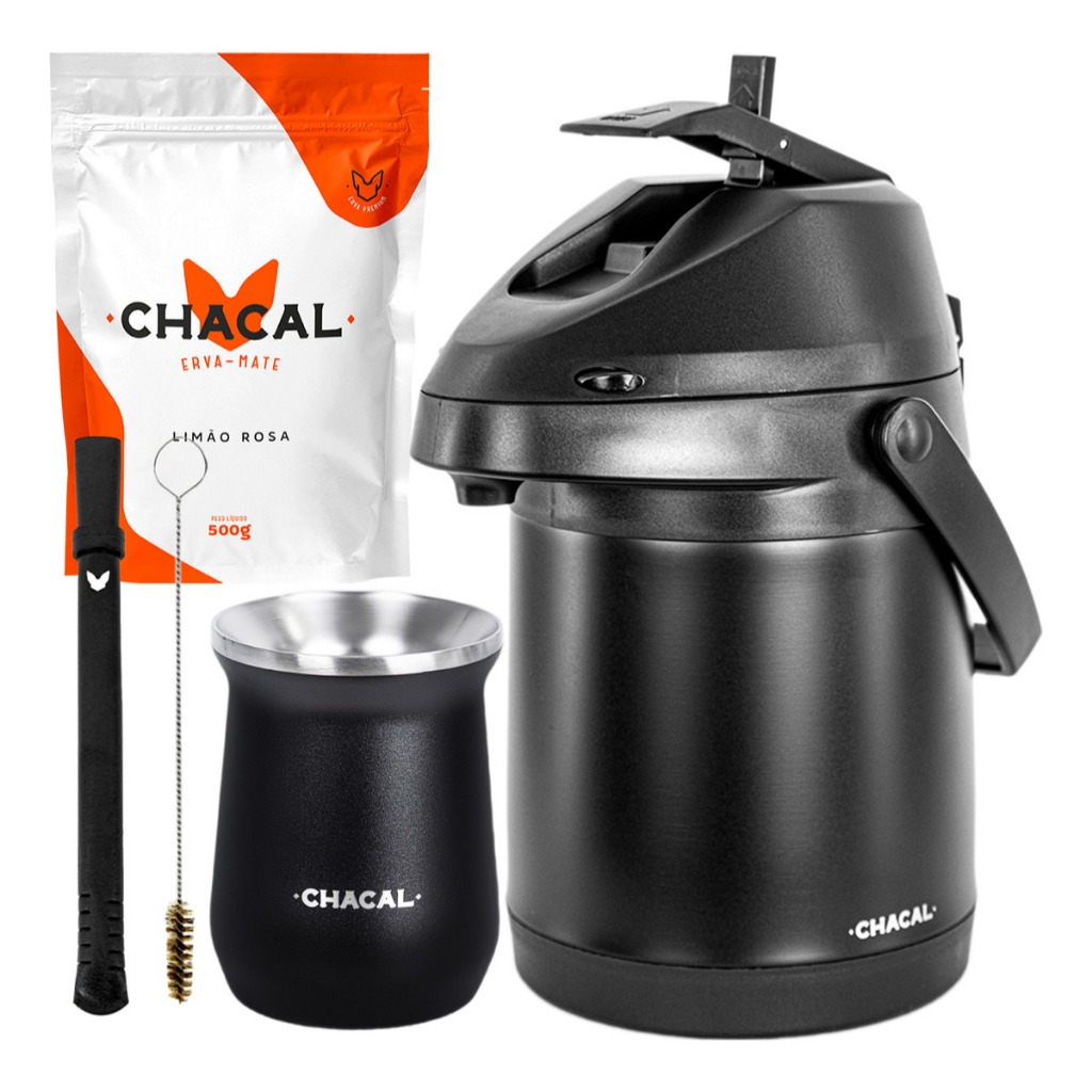 Kit Tereré Chacal Garrafa Térmica Copo Bomba Inox 2.5L Erva em Oferta na Shopee