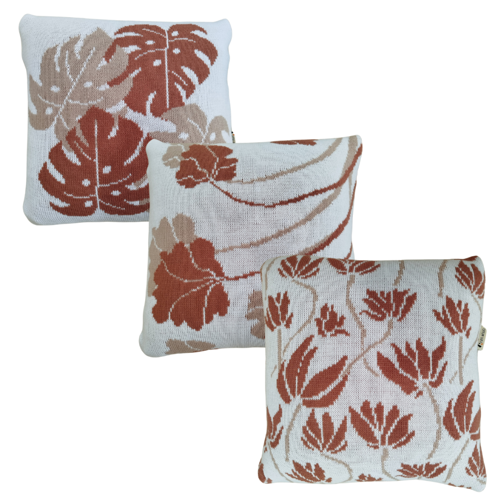Kit 3 Capa de Almofada 45x45 Tricô Decorativa , Sofá Poltrona Sala Quarto , Offwhite Terracota e Rosa chá