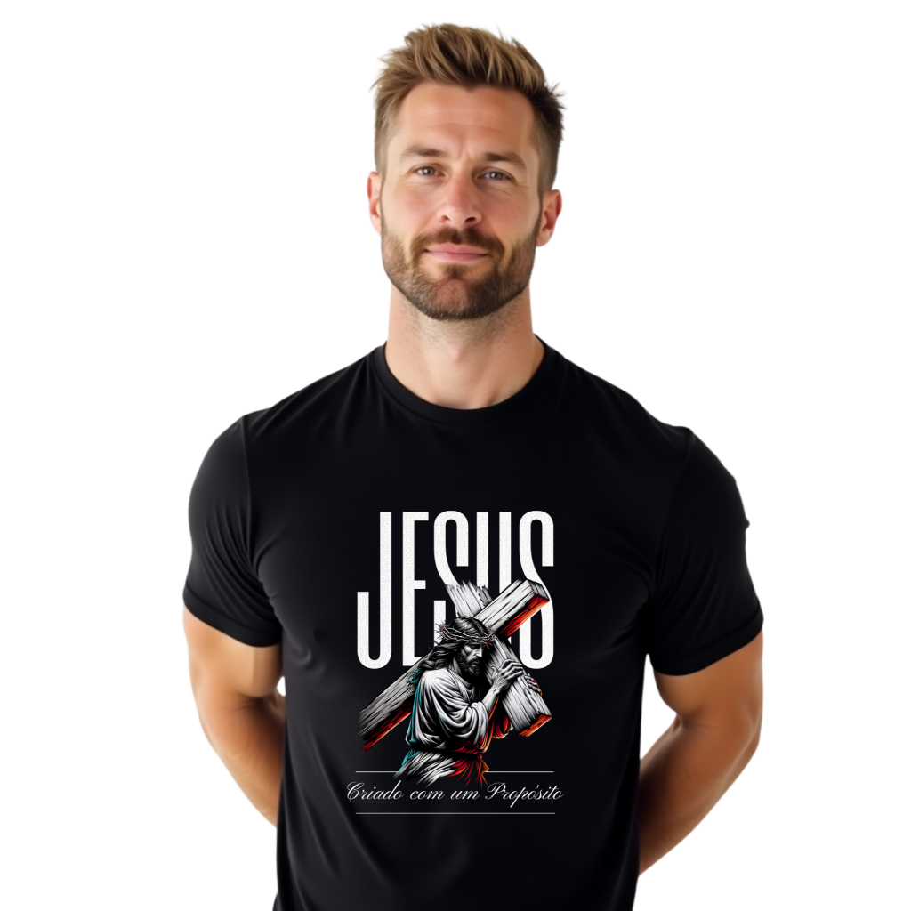 Camisa Masculina Jesus Carregando A Cruz Algodão Premium Casual Algodão 30.1 Cristão