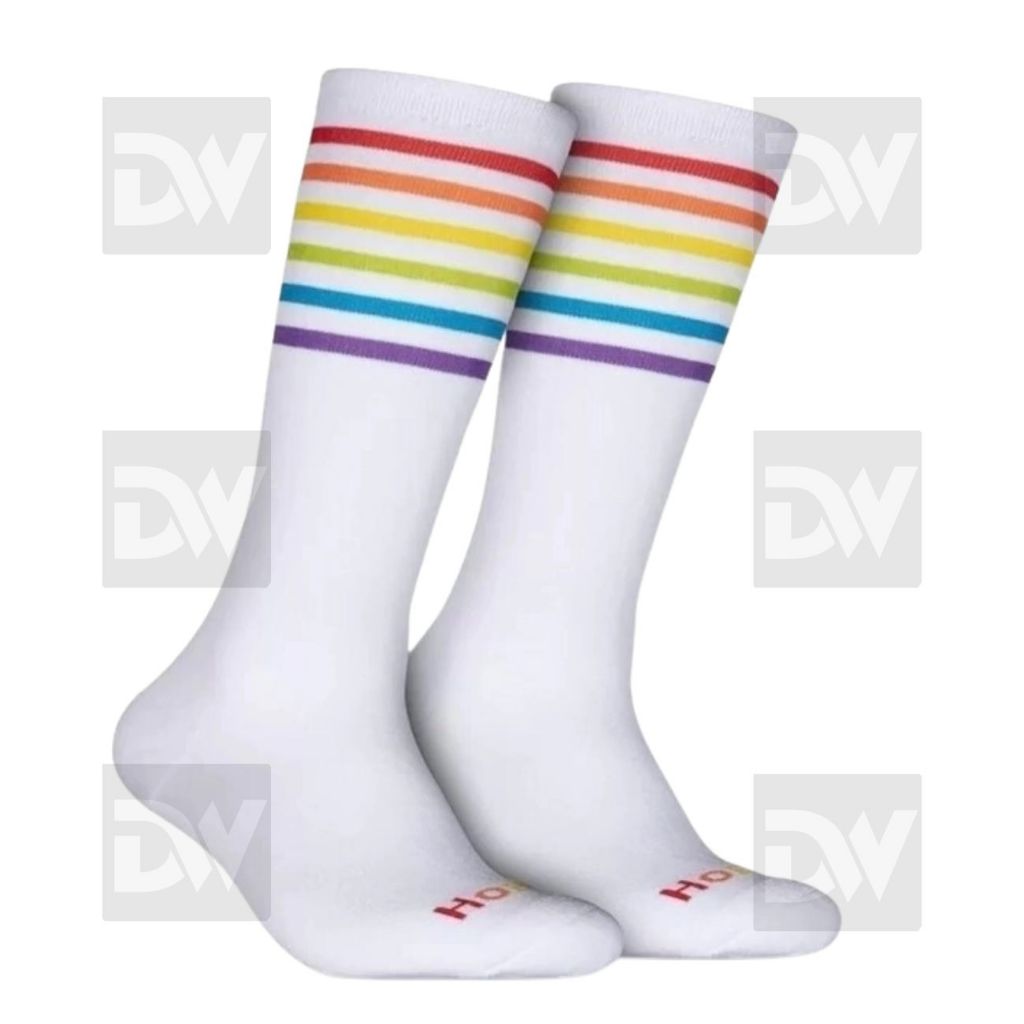 Meias Cano Longo com Listras Coloridas Hoahi Pride Style Coreana Branca em Oferta na Shopee