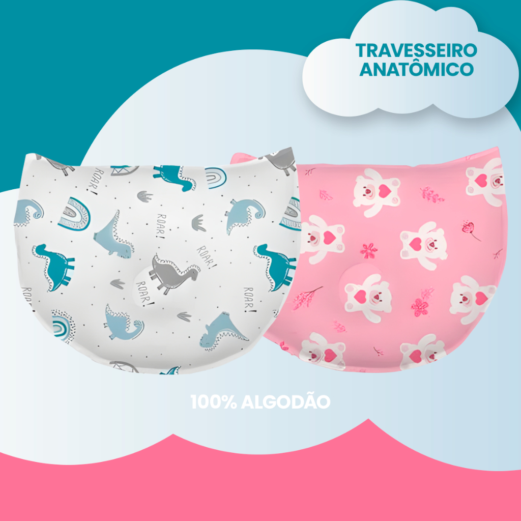 Travesseiro Cabeça Chata para recém nascido 100% algodão anatômico