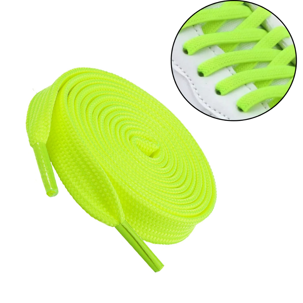 Par Cadarço Chato p/ Tênis Feminino Masculino VERDE LIMAO NEON 120cm Barbante Multiuso Blusa Bermuda