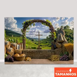 Painel Fundo Fotográfico Em Tecido Sublimado Cenário de Páscoa Cristã Religiosa