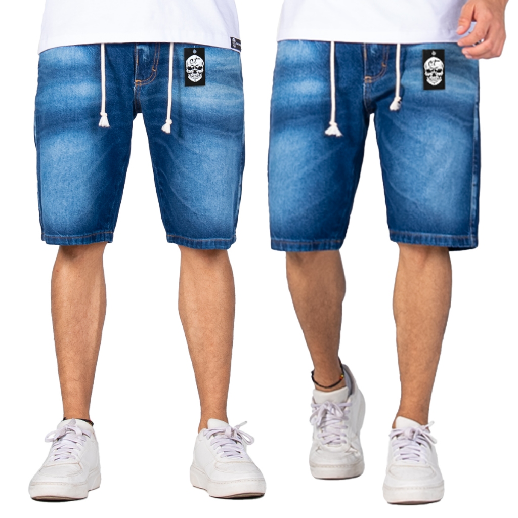 Bermuda Jeans Masculina Short Destroyed  Reta Lisa Elastano Premium