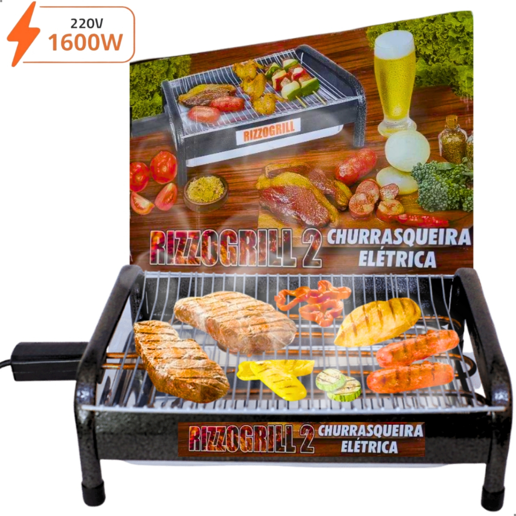 Churrasqueira Elétrica em Alumínio Craqueado Portátil 220v 40cm 1600w Com Bandeja Coletora em Oferta na Shopee