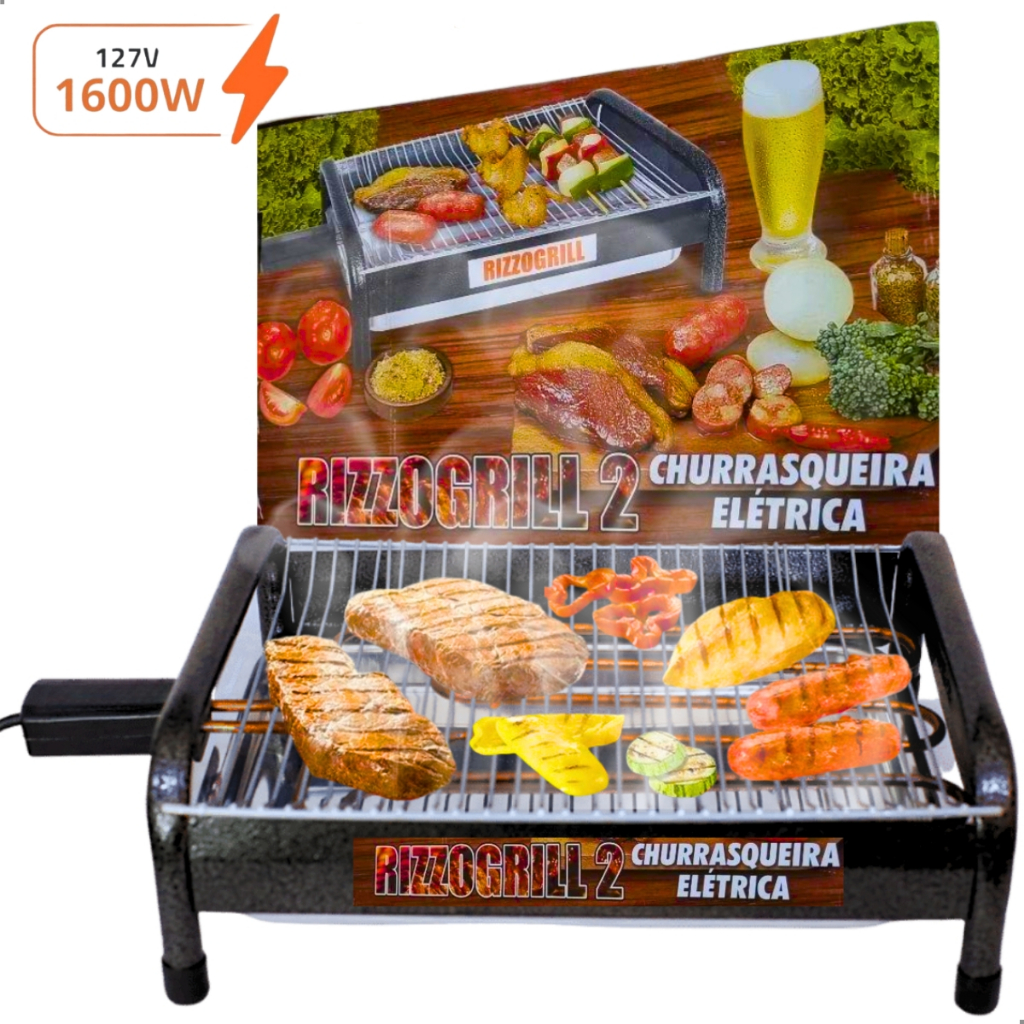 Imagem Churrasqueira Elétrica Portátil Gourmet Grande Com Pés Alumínio 110v Anti Fumaça 1600w 40cm Grill