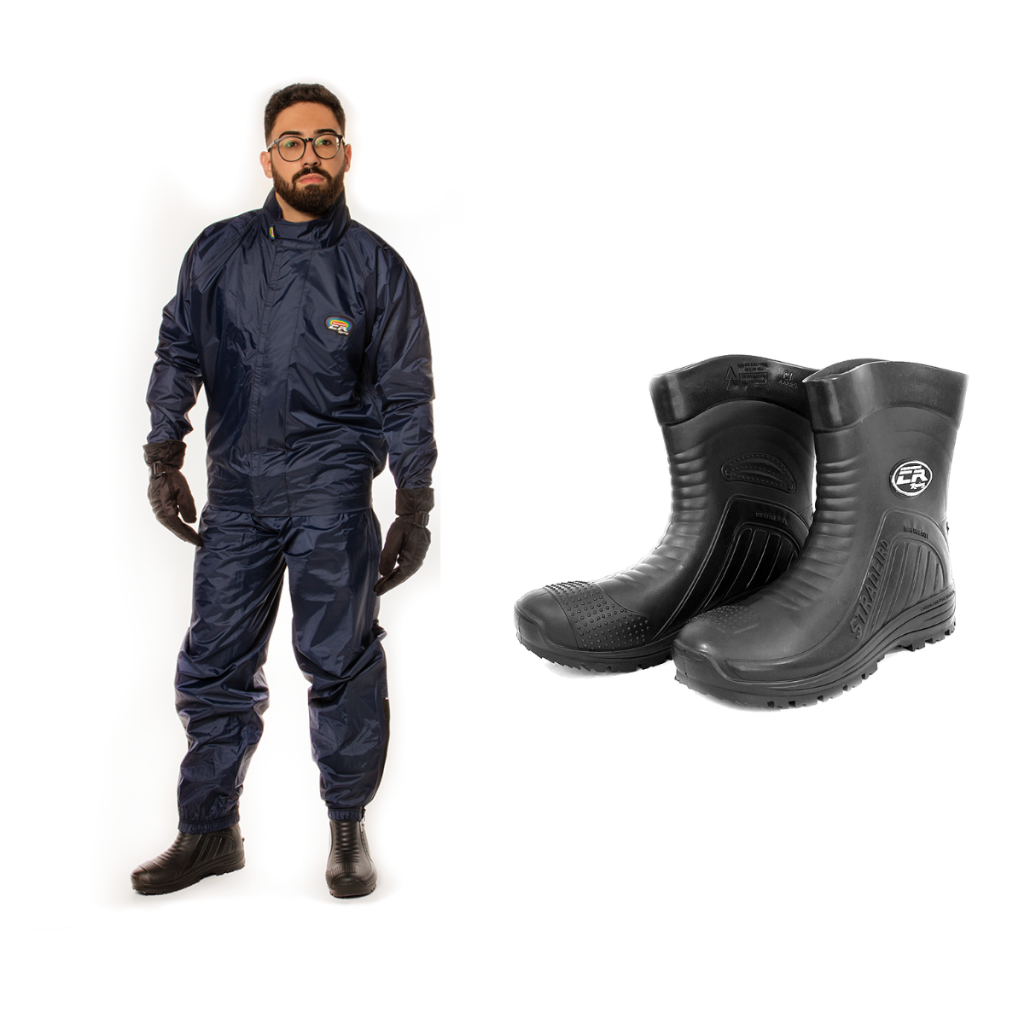 Kit Chuva Azul - Conjunto Nylon Azul + Bota Estradeiro PVC