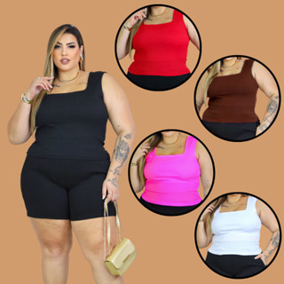 Blusa Regata Regatinha Decote Quadrado Plus Size Veste 44 ao 52 Ribana Moda Feminina Tendê...