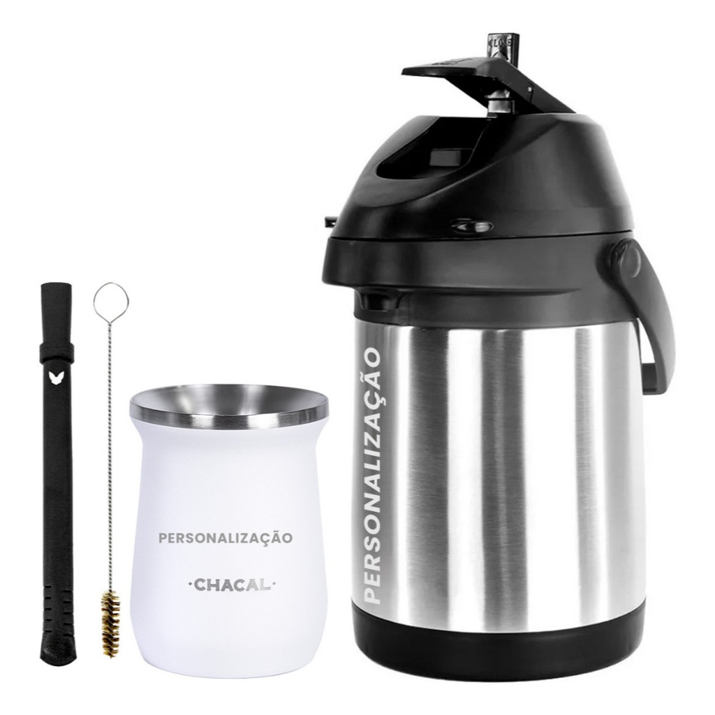 Kit Tereré Chacal Garrafa Térmica Copo Bomba 2.5L - Seu Nome em Oferta na Shopee