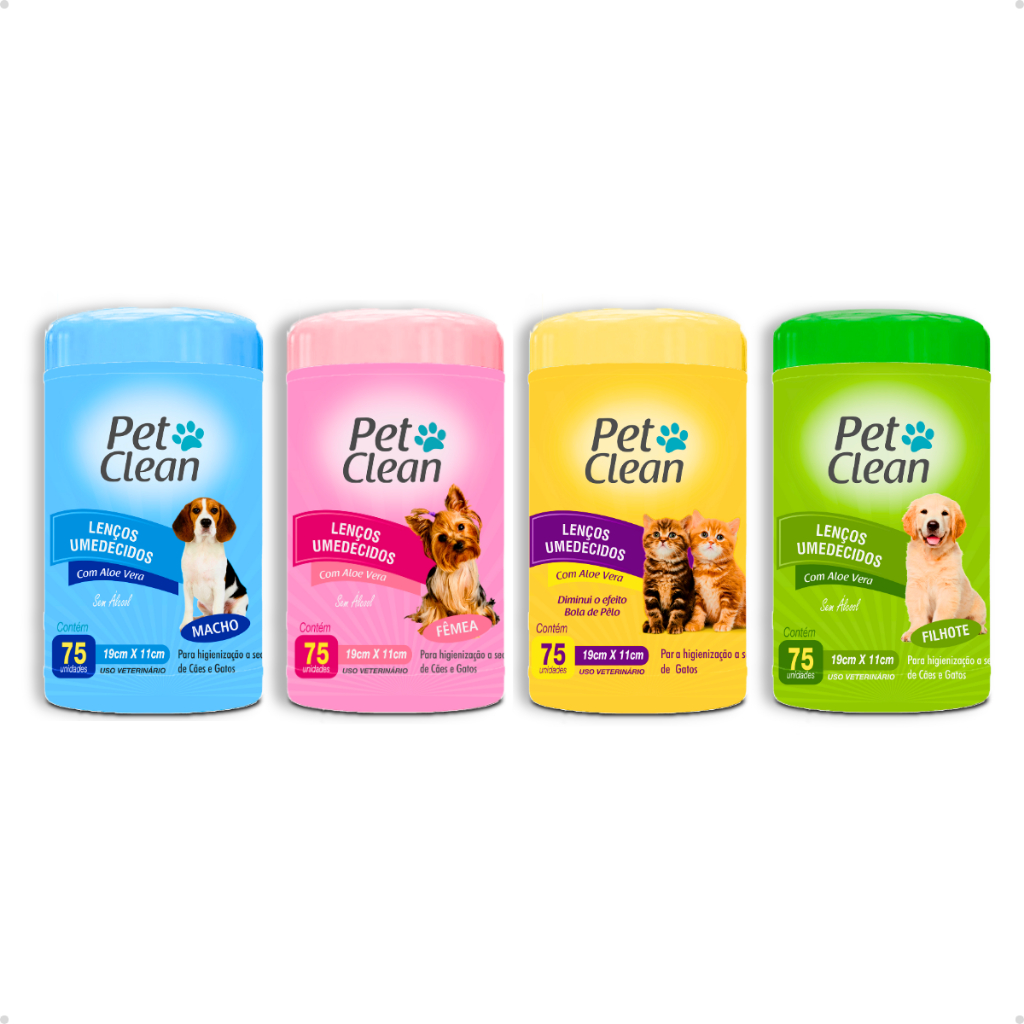 Lenço Umedecido para Cachorro e Gato Pet Clean - 75 Unidades - Envio Imediato