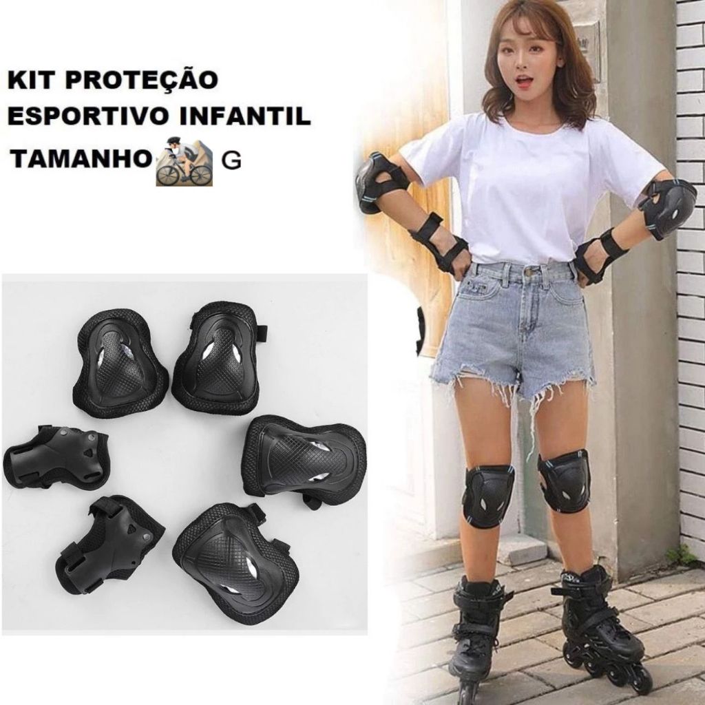 Kit Proteção Juvenil e Infantil Joelheira, Cotoveleira e Munhequeira  Skate Patins Bicicleta Patinete 6 peças em Oferta na Shopee