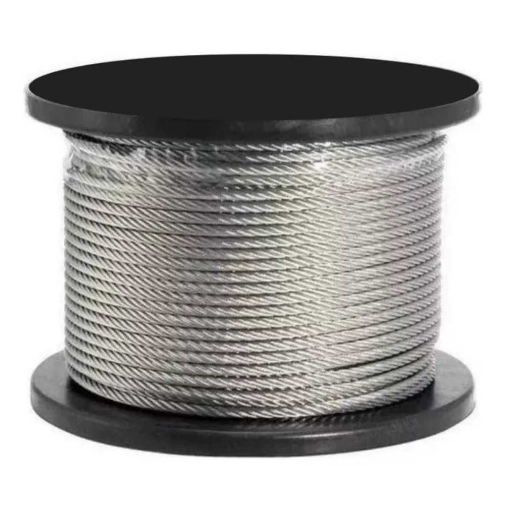50 Metros Cabo de aço 1/8 6x7 AF 3,2mm Galvanizado + 5 Esticadores M6 + 20 Prensa Cabo 1/8