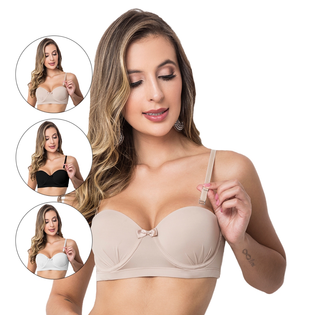 Kit 2 Soutiens com Bojo Lingerie Tomara que Caia Alças Removíveis Microfibra Sensual Feminina em Oferta na Shopee