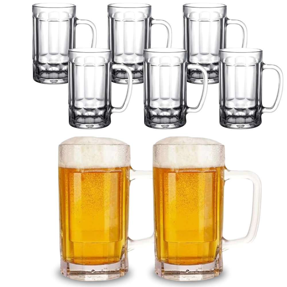 Jogo Caneca de Chopp Alemã Zero Grau de Vidro - Cerveja Bebidas Bar Festa Pode Ser Congelada - 435ml