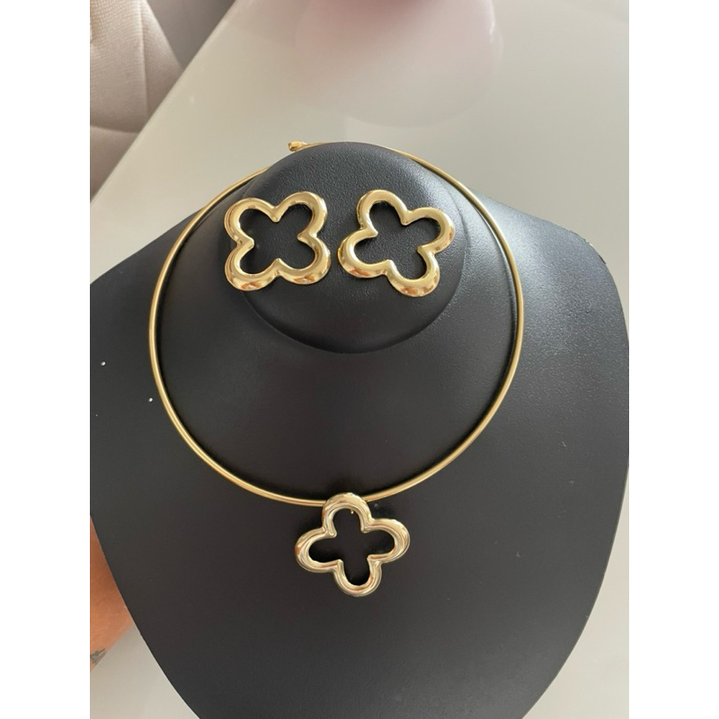 kit Choker  Aro Trevo  Brinco e Colar em Oferta na Shopee