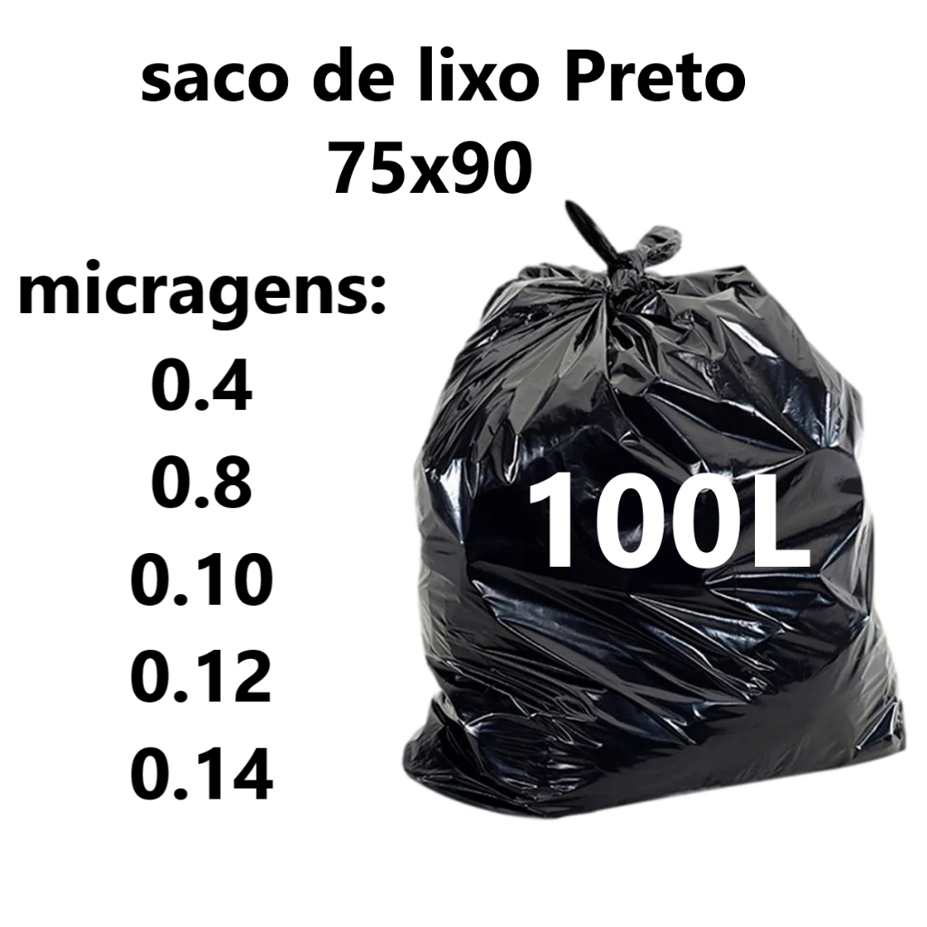 Saco De Lixo Preto 100 Litros com 100 unidades Varias Micragens em Oferta na Shopee