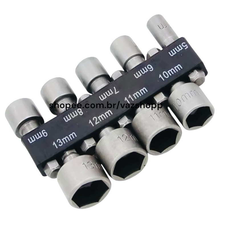 Kit Bits Soquete Canhão Sextavado Parafusadeira 5 A 13mm