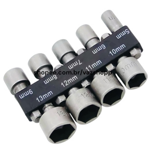 Kit Bits Soquete Canhão Sextavado Parafusadeira 5 A 13mm em Oferta na Shopee