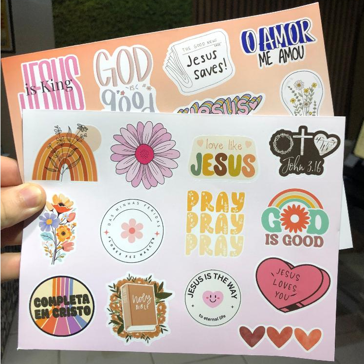 Cartela Adesivo Vinil Cristão Jesus - Biblia Mulher Feminina Girl - Sticker Caderno Notebook Instrumento - (ROSA) em Oferta na Shopee