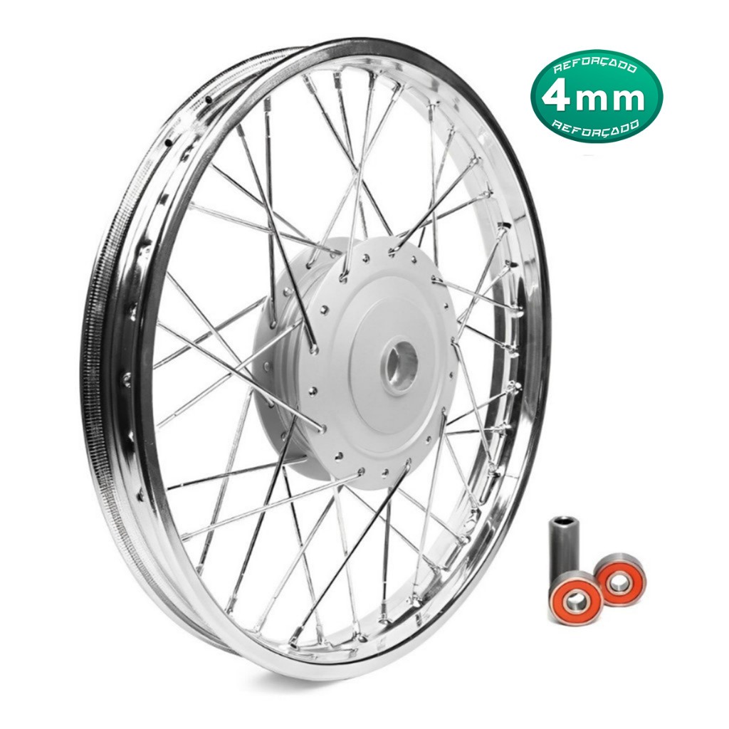 Roda Dianteira Biz 110 125 Montada e Alinhada + Rolamentos + Espaçador