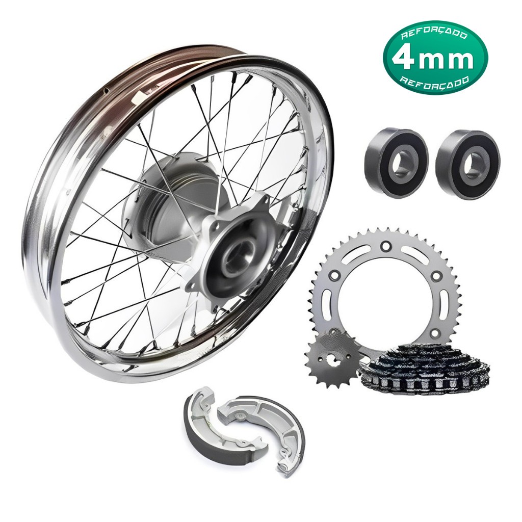 Roda Jante Calha Aro Traseiro Freio Tambor Bros 125-150-160 Raio 4mm Cromado Relação Lona Rolamento