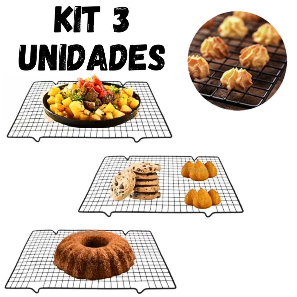 Grade para Resfriar Bolos e Biscoitos Aço Inox 40x25cm Antiaderente