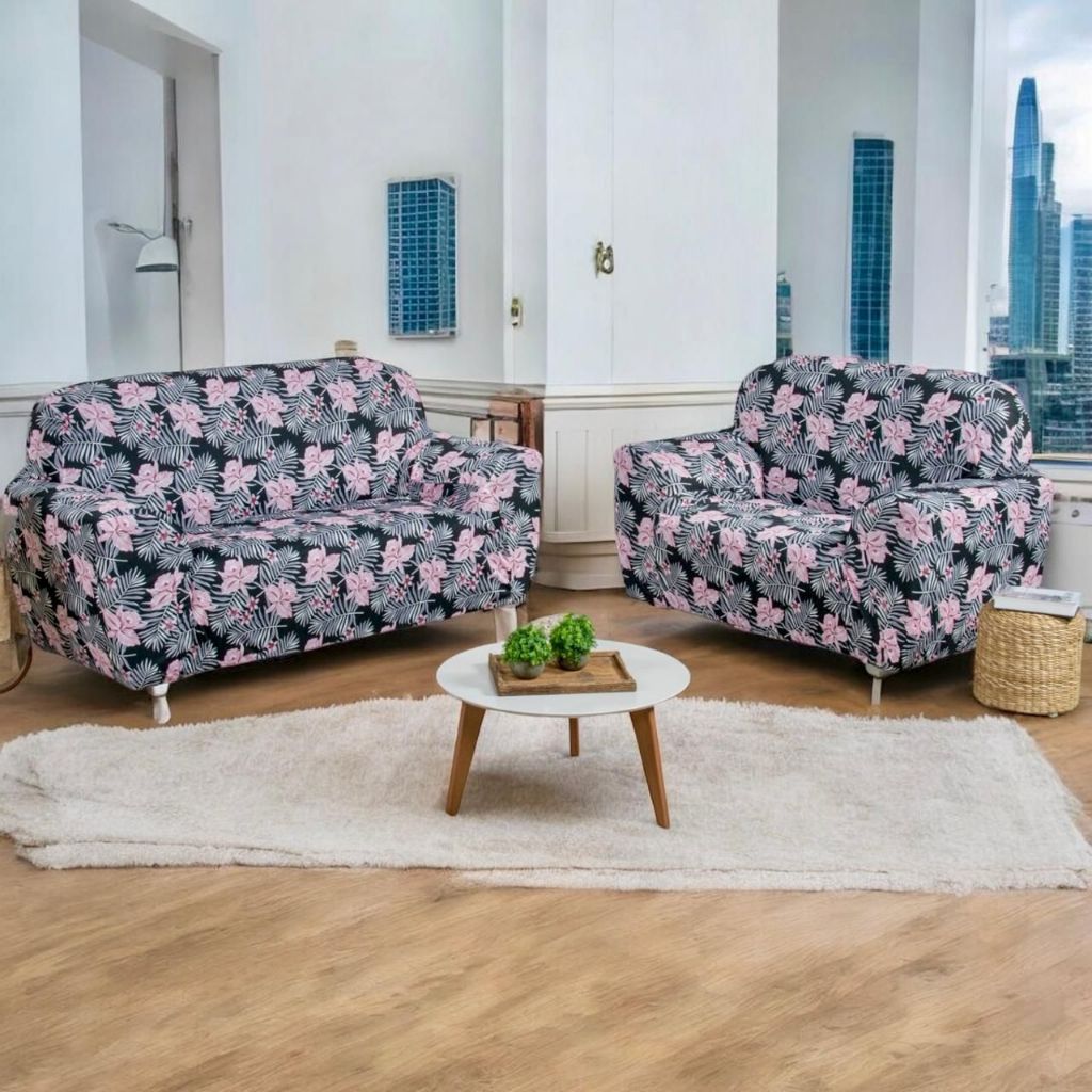 Kit de Capa de Sofá Coladinha 3 e 2 Lugares Estampada em Malha 100% Poliéster em Oferta na Shopee