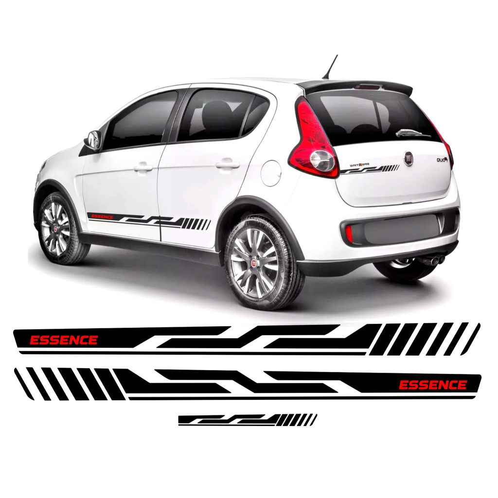 Kit Adesivos Faixas Lateral E Traseira Novo Palio Lateral Sporting Essence Personalizado Preto Brilho FT146