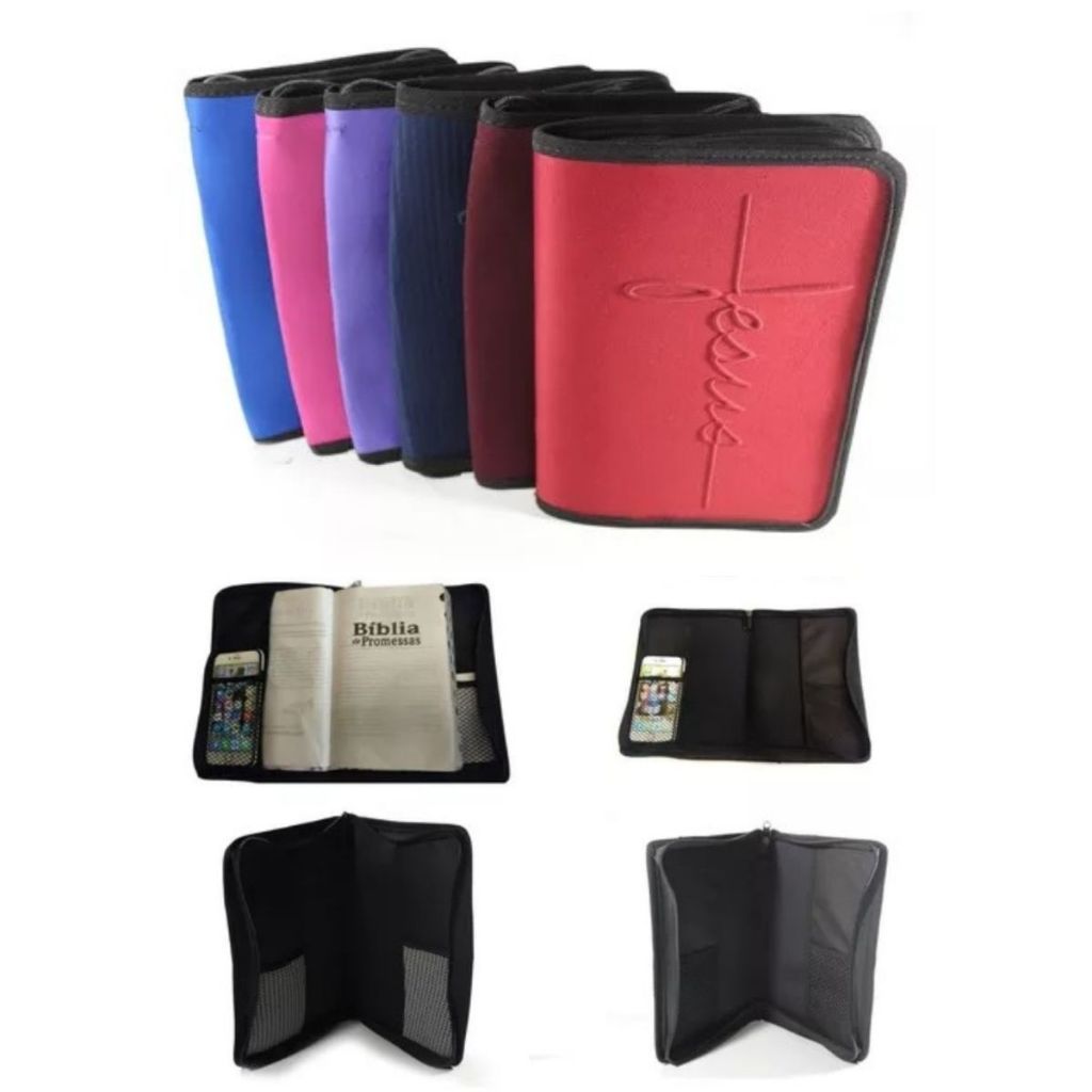 Capa Para Bíblia Grande De Luxo Com Zíper Escrito Jesus Em Relevo Tamanho 25cm X18cm
