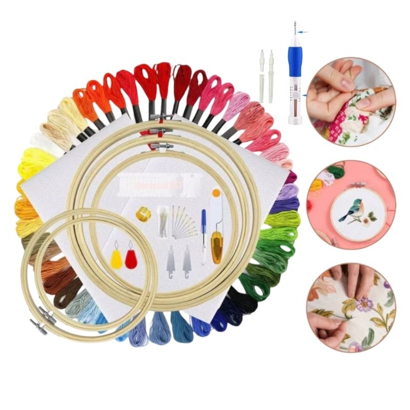 Kit COMPLETO com case Ponto russo Agulha Magica Caneta Ponto Russo C/Bastidores várias Linhas