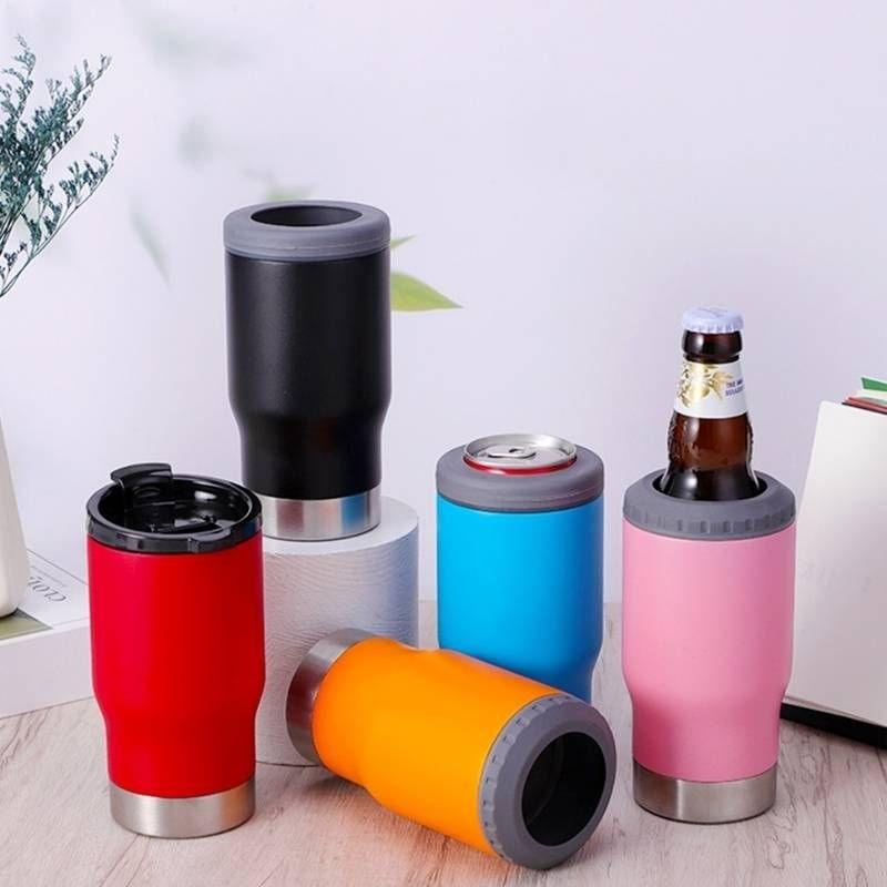 Porta Cerveja Garrafa Térmica Latinha De Aço Copo 420ml Com Abridor de Garrafas
