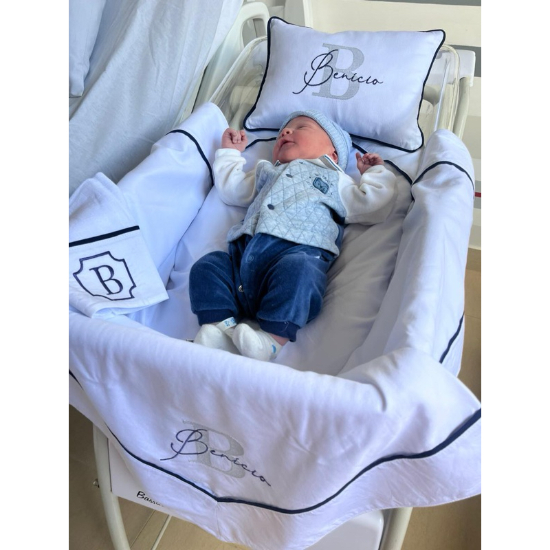 Manta maternidade canto mitrado + almofada personalizado nome bebê