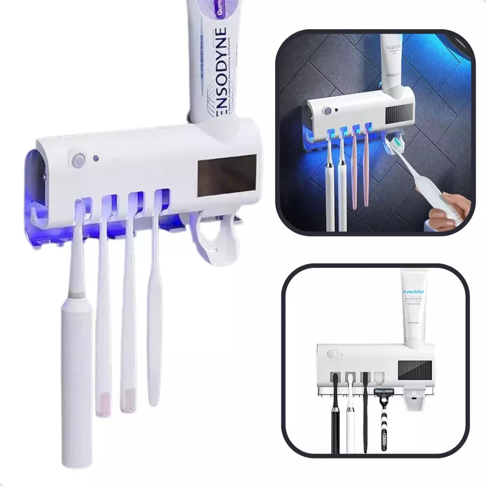 PORTA ESCOVA DENTES ESTERILIZADOR Aplicador Pasta de Dente Suporte Dispenser Escova Com Esterilizador Uv em Oferta na Shopee