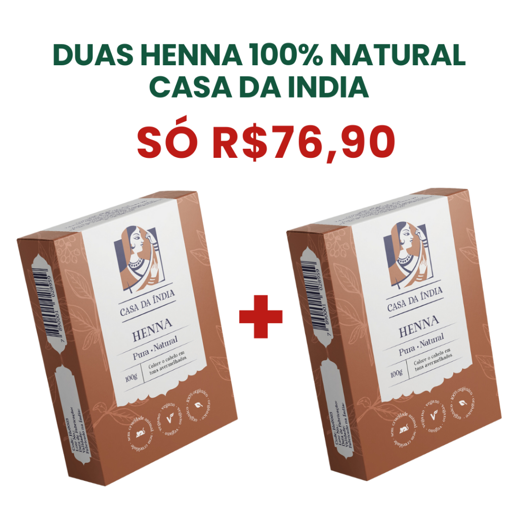 Henna Natural 100% KIT 2 Casa da Índia Ruiva em Oferta na Shopee