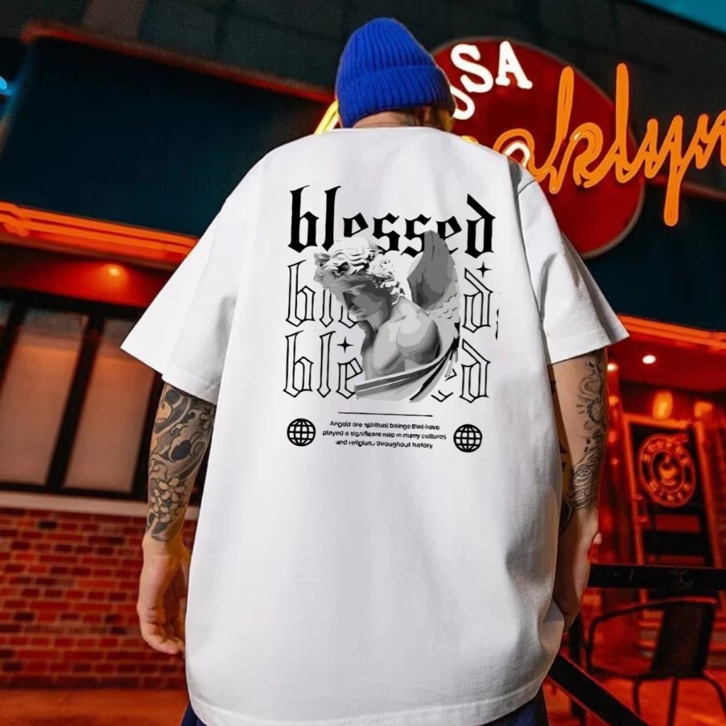 Camiseta Oversized Streetwear Unissex BLESSED 100% algodão confortável e estilosa qualquer ocasião