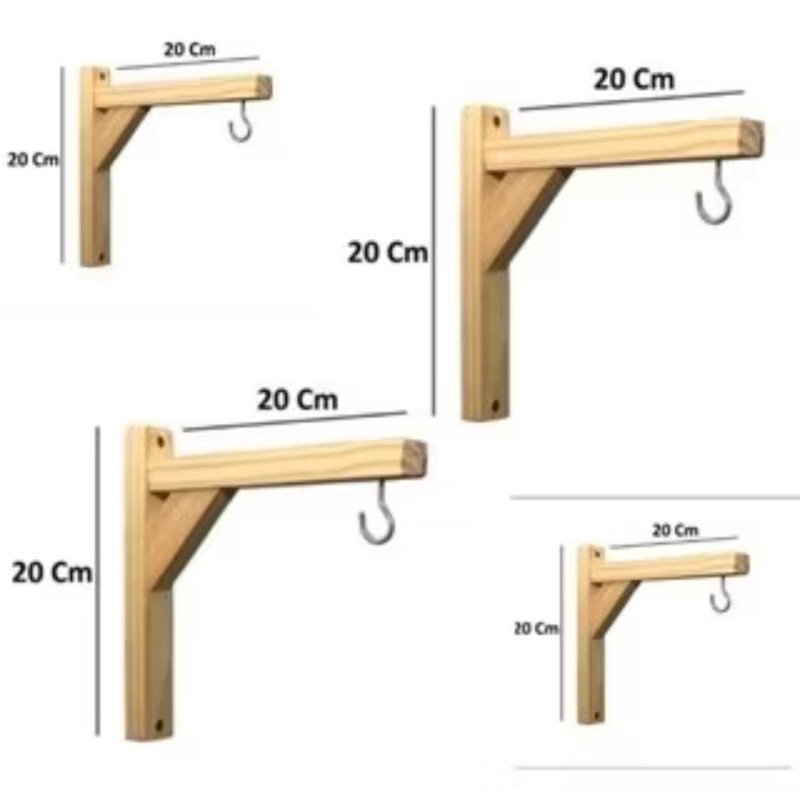 Kit 4 Suporte Plantas Mão francesa Madeira Pinus acompanha kit instalação 20x20 - Petramil