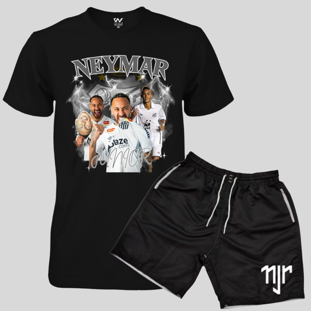 Conjunto Camiseta Neymar + Short Tactel Masculino Adulto Infantil Lançamento lançamento