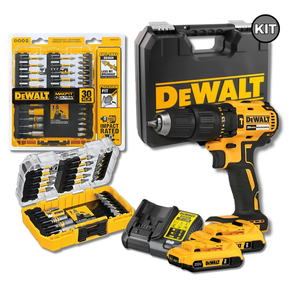 Kit Parafusadeira Impacto 20V 2 Baterias DCD7781D2 + Jogo Bits DWAUMF30SET - Dewalt