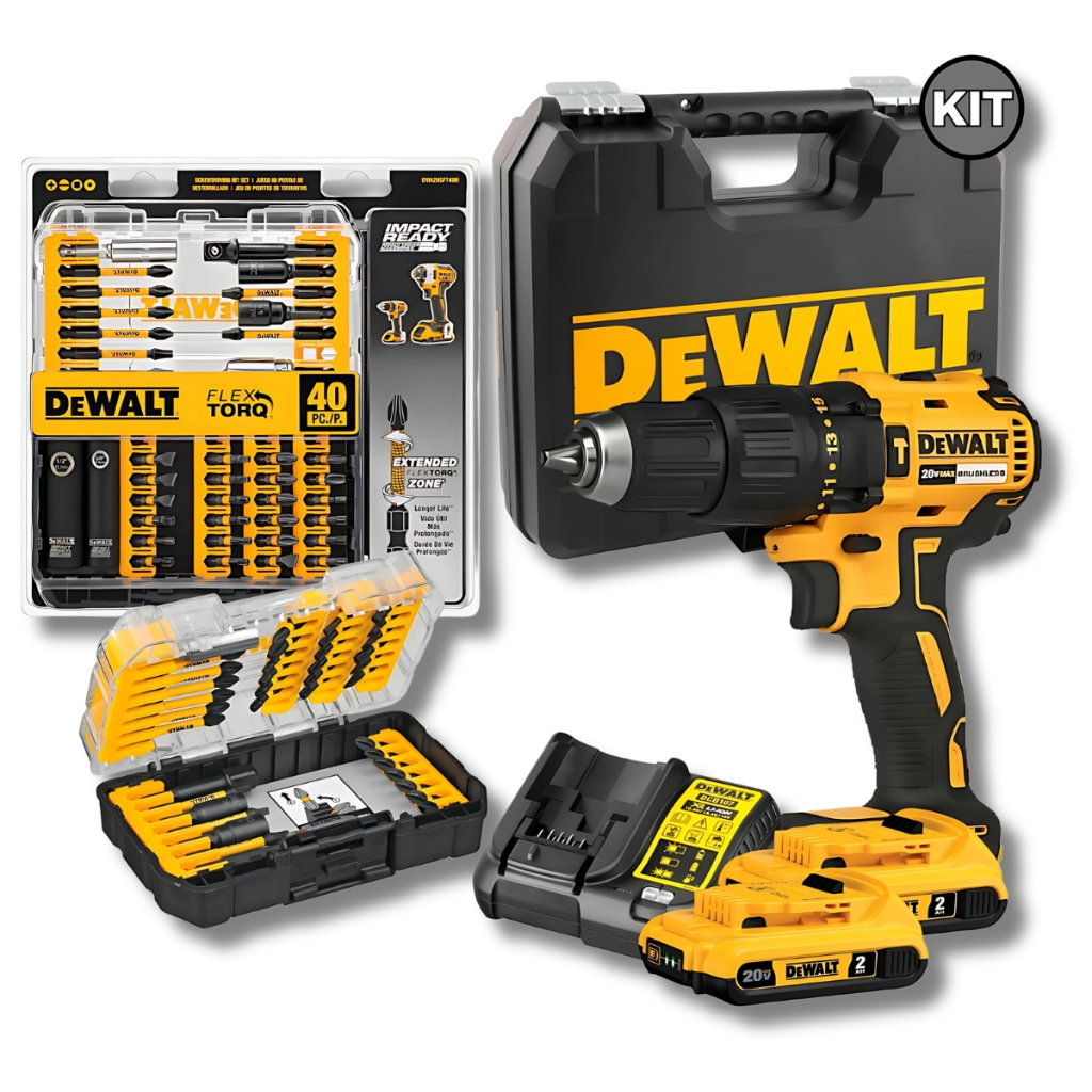 Kit Parafusadeira Impacto 20V 2 Baterias DCD7781D2 + Jogo 40 Bits 40IRSET - Dewalt
