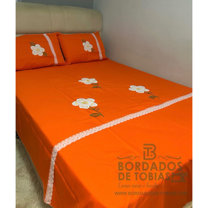 Jogo de Cama Casal Bordado com Fronhas em Oxford Jogo de Lençol Bordado Colcha de barra