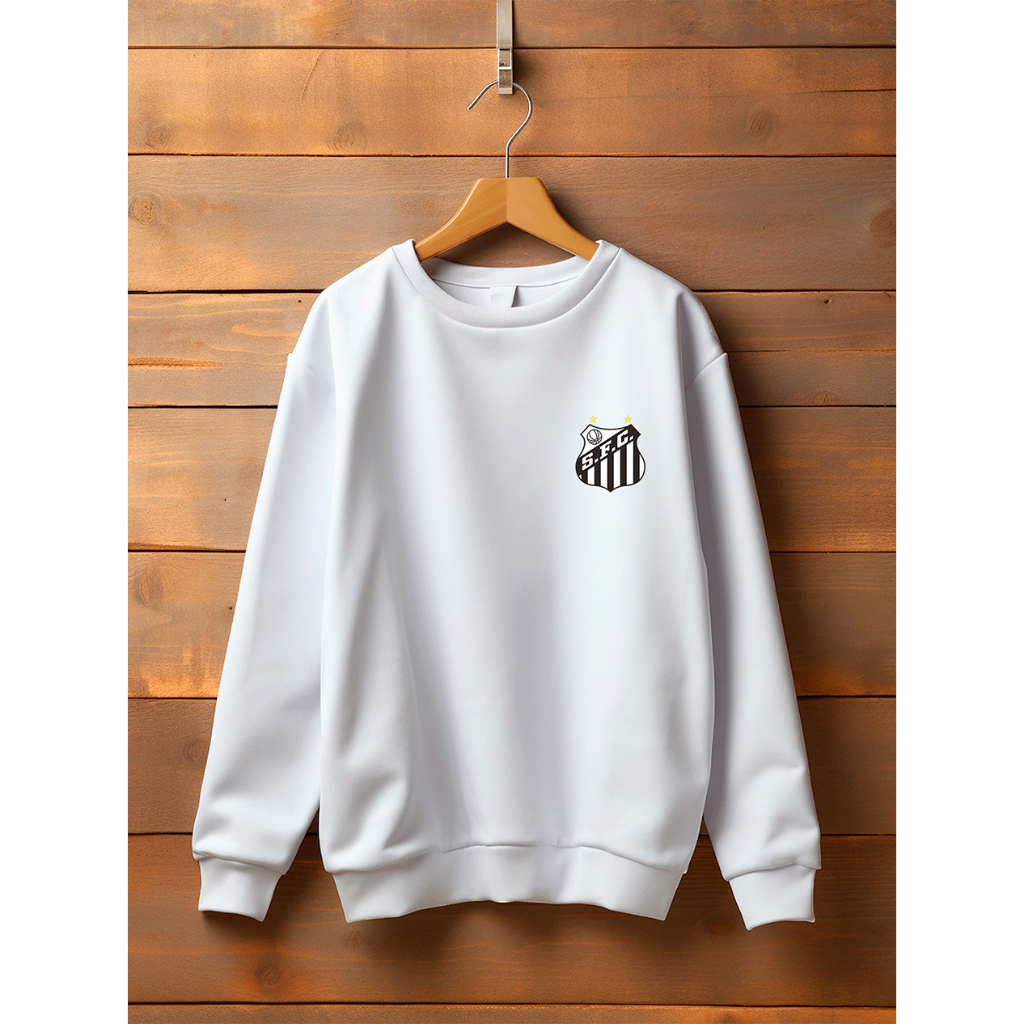 Moletom Gola Redonda Unissex Blusa De Frio Basico Careca Casaco Feminino Masculino Flanelado Time Santos Algodão