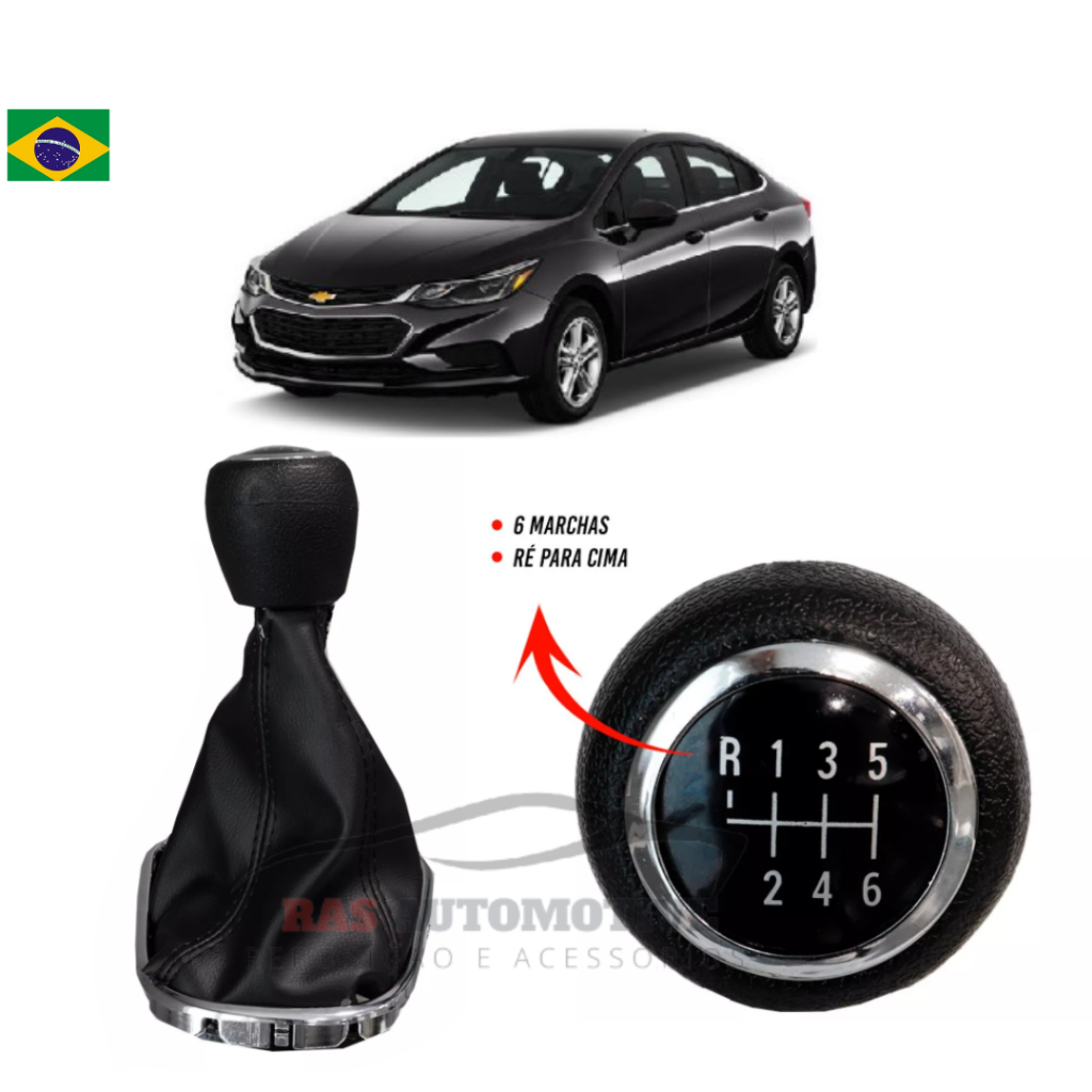 Kit Coifa Manopla Bola Cruze Sedan/Hatch 2012 2013 2014 2015 2016 Top de Linha 6Marchas