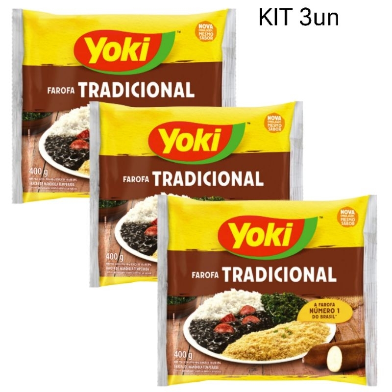 kit 3 Farofa de mandioca tradicional  Yoki 400gr em Oferta na Shopee