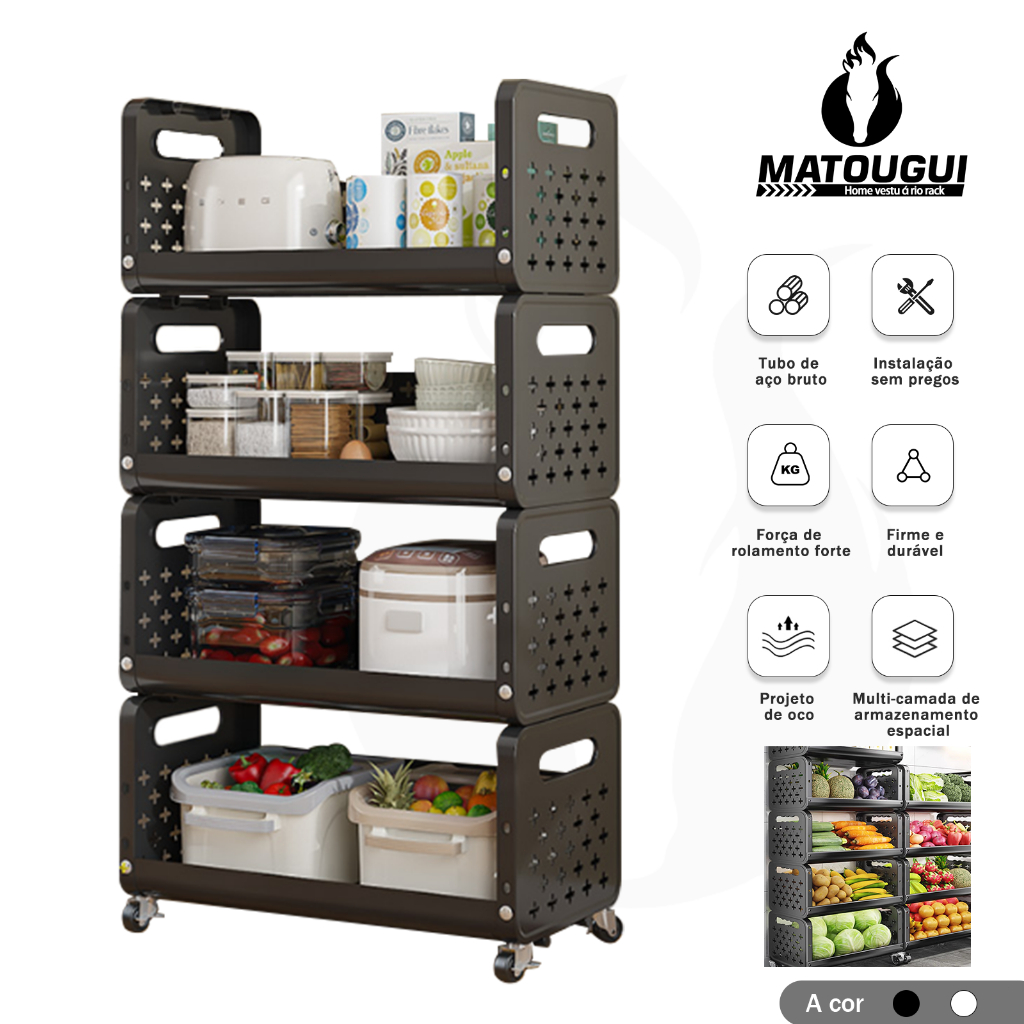 Prateleira Metálica Premium – Suporta Até 80kg por Nível • Rodízios 360° com Trava • Antiferrugem • 3/4 Andares