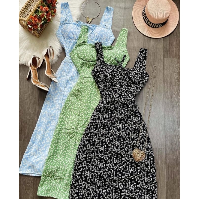 VESTIDO MIDI VERÃO COM  AMARRAÇÃO NAS COSTAS TENDÊNCIAS