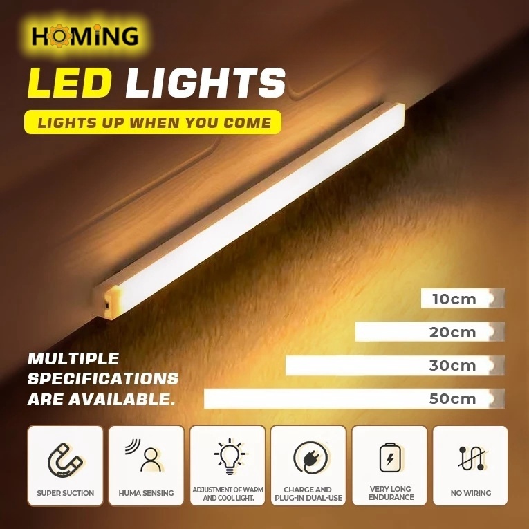 HOMING 50CM Luminária LED Com USB Sensor ecarregável E Guarda-Roupa Quarto De Conveniência Carregamento