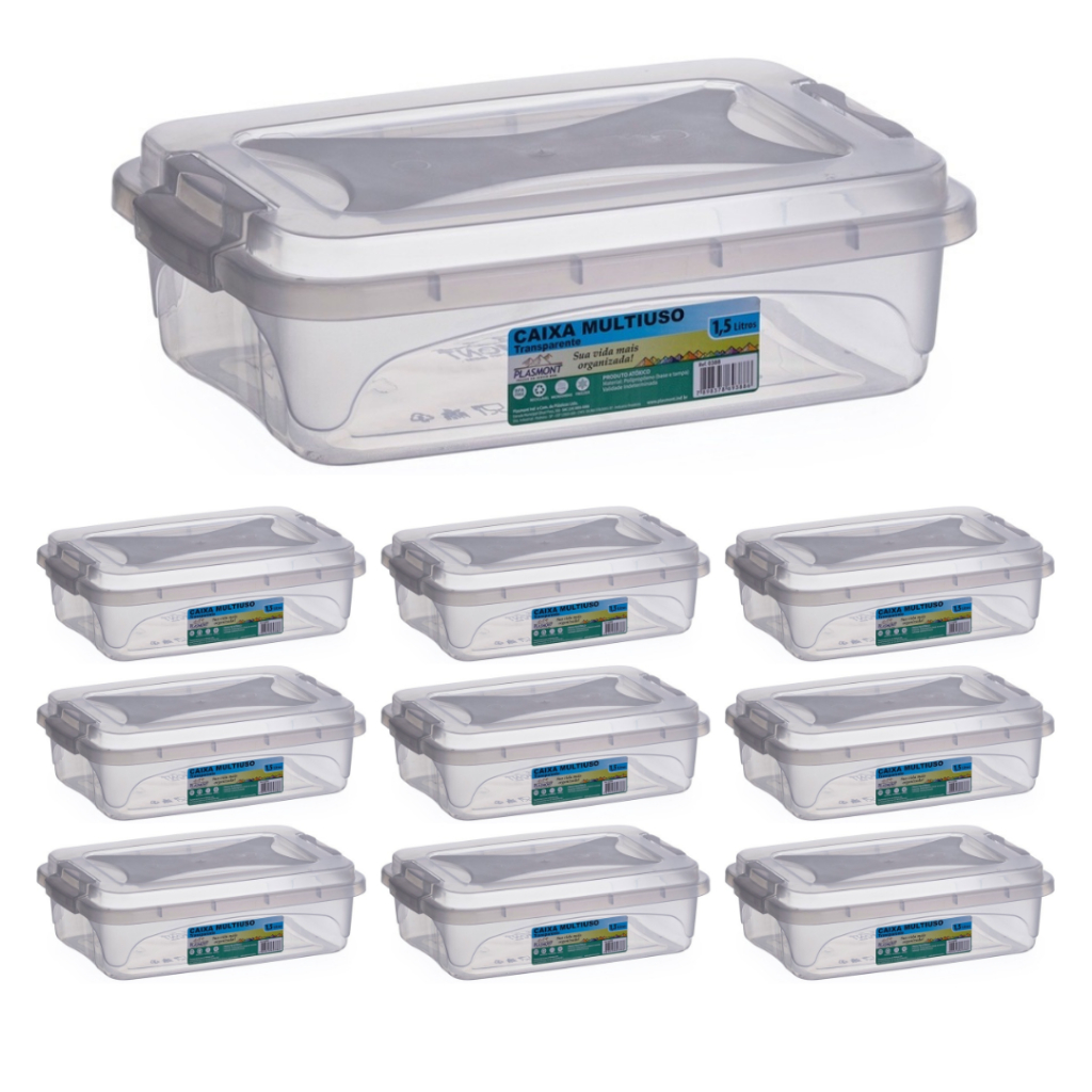 Kit 10 Caixas Organizadoras 1.5L Container Multiuso Em Plástico Transparente Para Costura Brinquedos em Oferta na Shopee