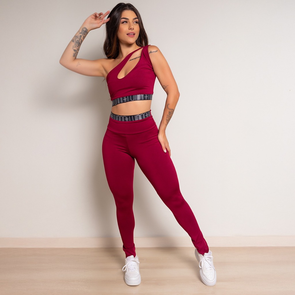 Calça Fitness  Cintura Alta com Elásticos Unnah Marsala  Zero transparencia Tendencia Verão 2025